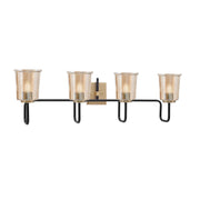Toltec Sandia 4-Light Bath Bar | Matte Black & New Age Brass with Amber Bubble Glass | Bathroom Vanity & Powder Room | 7.5 x 10.5 in | Model 6224-MBNAB-5033