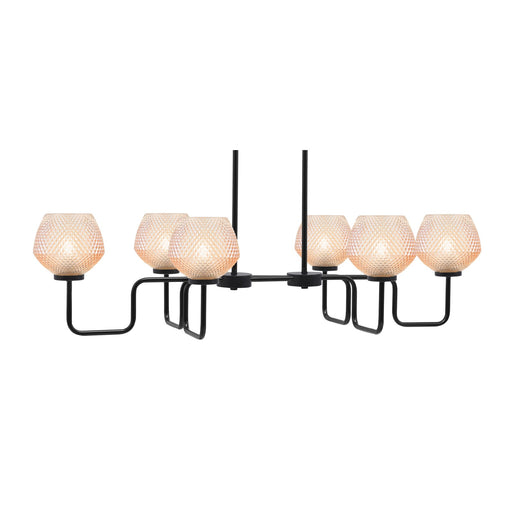 Toltec Sandia 42in 6-Light Island Light | Modern Matte Black Steel and Amber Textured Glass | Kitchen Island & Dining Room | 42 x 19.75 x 10.25 in | Model 6236-MB-4623