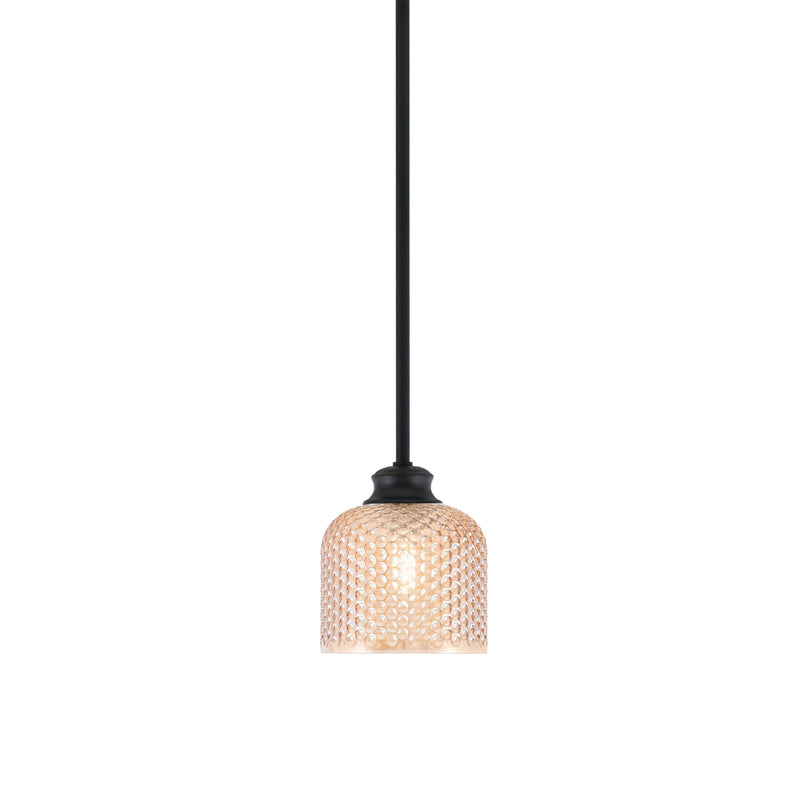 Toltec Zola 6in 1-Light Pendant | Modern Matte Black Steel and Amber Textured Glass | Kitchen Island & Dining Room | 6 x 7 in | Model 72-MB-4613
