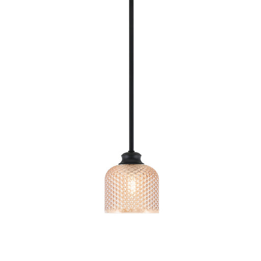 Toltec Zola 6in 1-Light Pendant | Modern Matte Black Steel and Amber Textured Glass | Kitchen Island & Dining Room | 6 x 7 in | Model 72-MB-4613