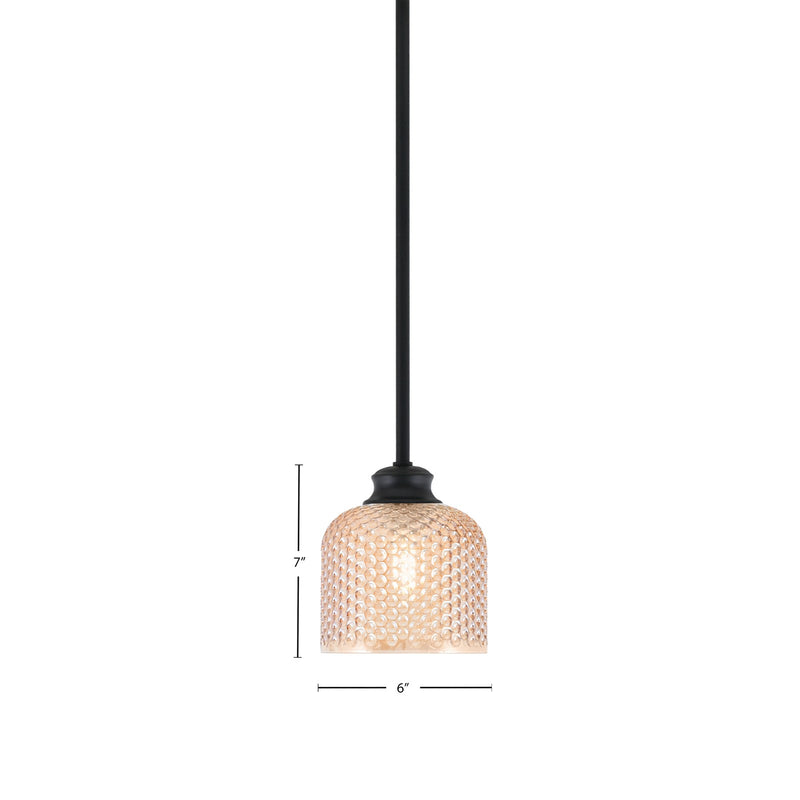 Toltec Zola 6in 1-Light Pendant | Modern Matte Black Steel and Amber Textured Glass | Kitchen Island & Dining Room | 6 x 7 in | Model 72-MB-4613
