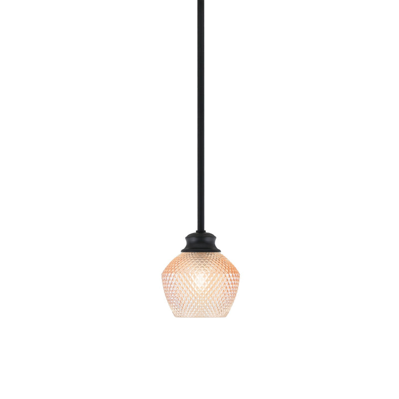 Toltec Zola 6in 1-Light Pendant | Modern Matte Black Steel and Amber Textured Glass | Kitchen Island & Dining Room | 6 x 7 x 8 in | Model 72-MB-4623