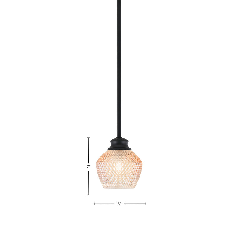 Toltec Zola 6in 1-Light Pendant | Modern Matte Black Steel and Amber Textured Glass | Kitchen Island & Dining Room | 6 x 7 x 8 in | Model 72-MB-4623