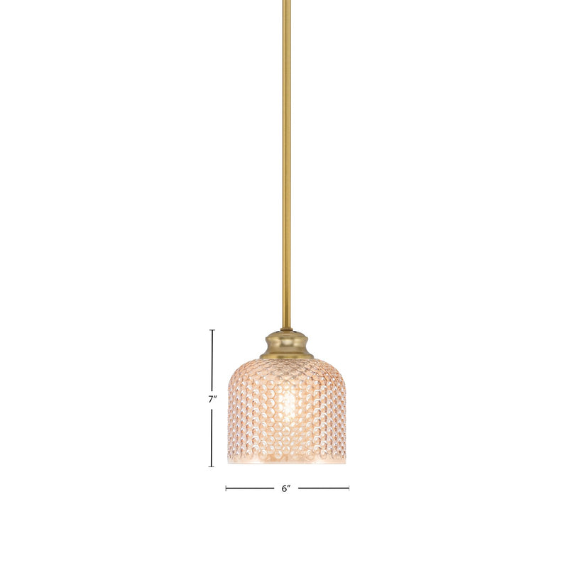 Toltec Zola 6in 1-Light Pendant | New Age Brass Steel and Amber Textured Glass | Kitchen Island & Dining Room | 6 x 7 in | Model 72-NAB-4613
