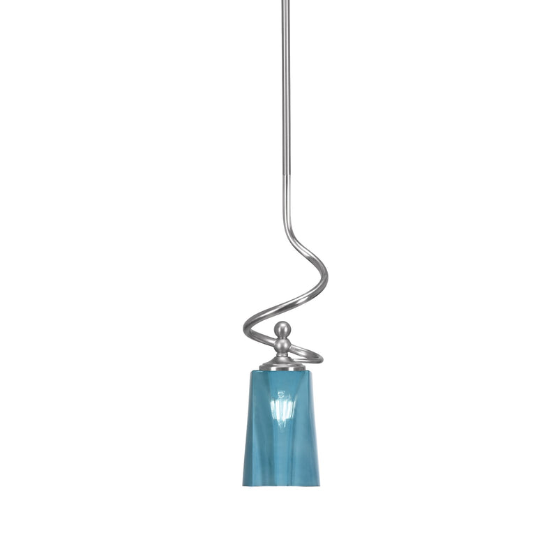 Toltec Capri 4.5in 1-Light Mini Pendant | Modern Brushed Nickel and Blue Gradient Glass | Kitchen Island & Bar | 4.5 x 17 in | Model 901-BN-265