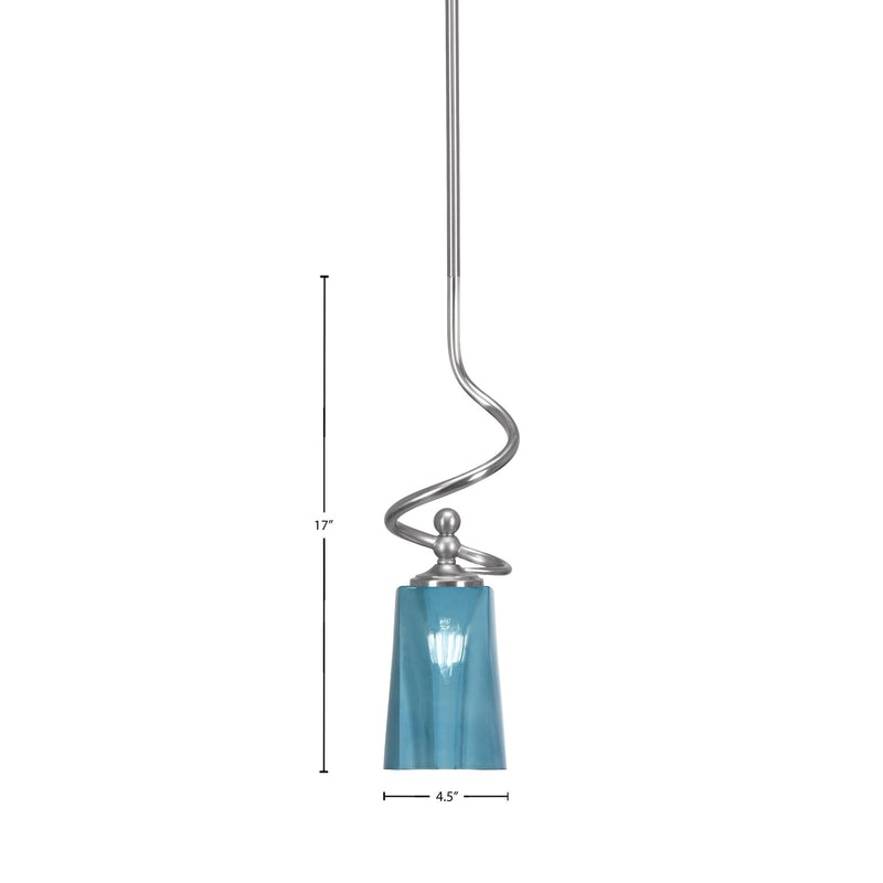 Toltec Capri 4.5in 1-Light Mini Pendant | Modern Brushed Nickel and Blue Gradient Glass | Kitchen Island & Bar | 4.5 x 17 in | Model 901-BN-265