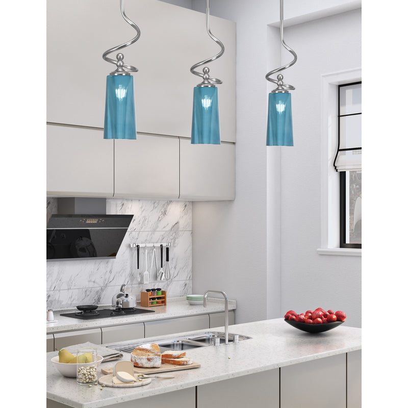 Toltec Capri 5in 1-Light Mini Pendant | Modern Brushed Nickel and Blue Gradient Glass | Kitchen Island & Dining Room | 5 x 20 in | Model 901-BN-295