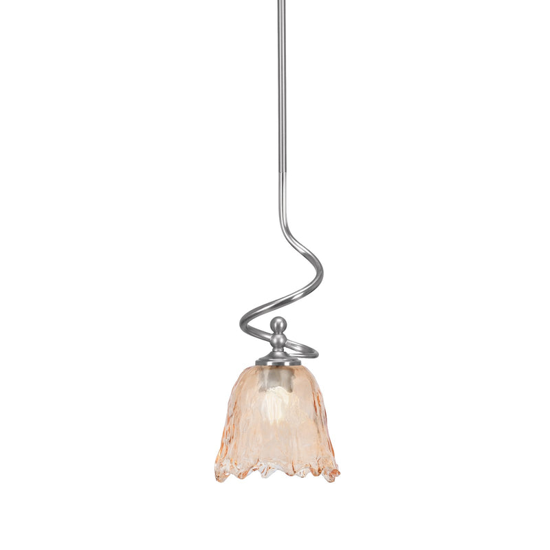 Toltec Capri 7in 1-Light Mini Pendant | Brushed Nickel and Amber Lava Glass | Kitchen Island & Dining Room | 7 x 7 x 16.75 in | Model 901-BN-4233