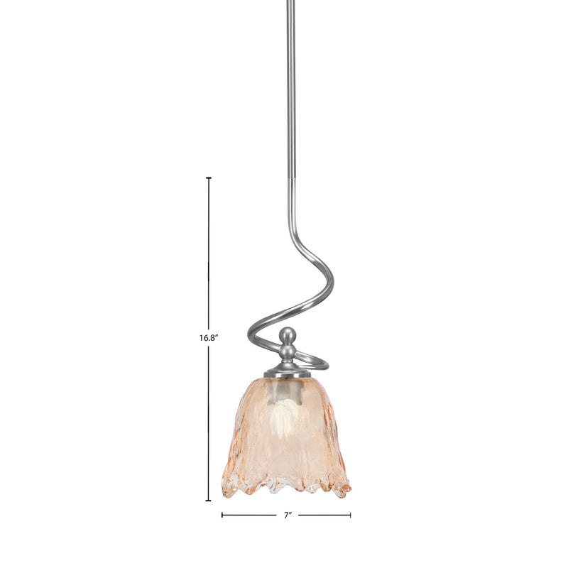 Toltec Capri 7in 1-Light Mini Pendant | Brushed Nickel and Amber Lava Glass | Kitchen Island & Dining Room | 7 x 7 x 16.75 in | Model 901-BN-4233