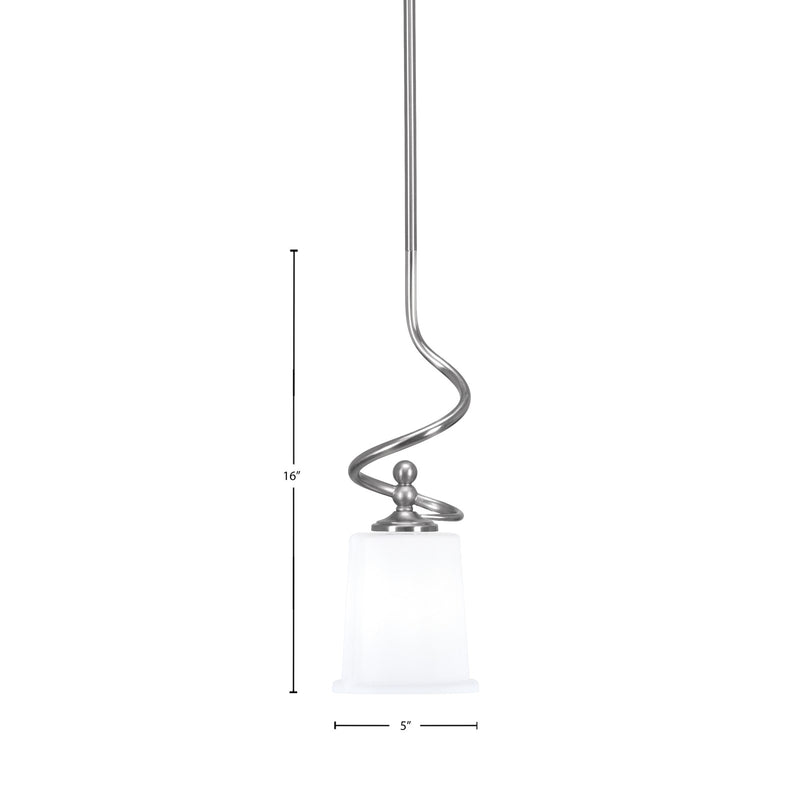 Toltec Capri 5in 1-Light Mini Pendant | Modern Brushed Nickel and White Opal Glass | Kitchen Island & Dining Room | 5 x 16 in | Model 901-BN-5031
