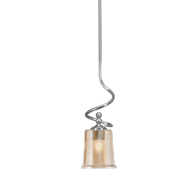 Toltec Capri 5in 1-Light Mini Pendant | Contemporary Brushed Nickel and Amber Bubble Glass | Kitchen Island & Dining Room | Model 901-BN-5033