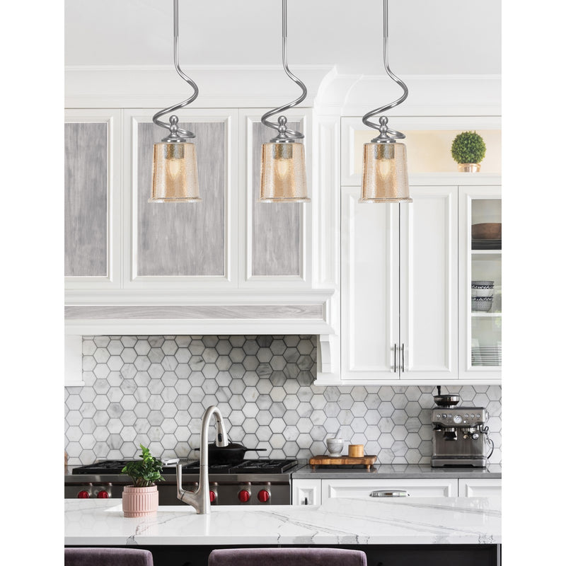 Toltec Capri 5in 1-Light Mini Pendant | Contemporary Brushed Nickel and Amber Bubble Glass | Kitchen Island & Dining Room | Model 901-BN-5033
