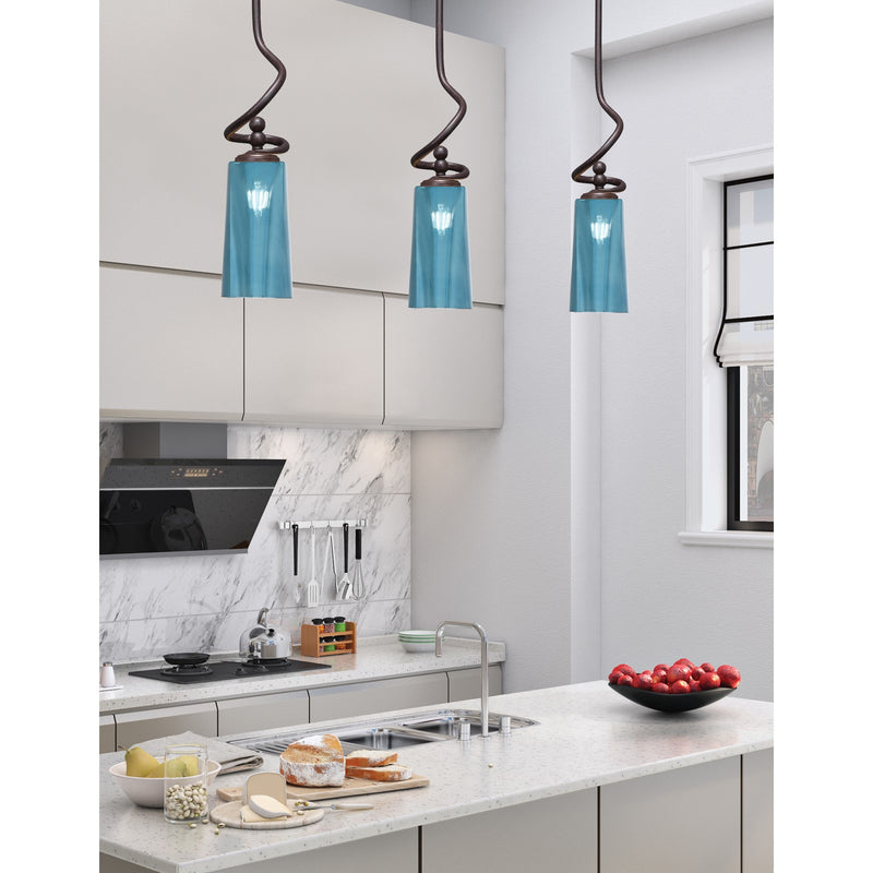 Toltec Capri 5in 1-Light Mini Pendant | Modern Dark Granite and Blue Gradient Glass | Kitchen Island & Dining Room | 5 x 20 in | Model 901-DG-295