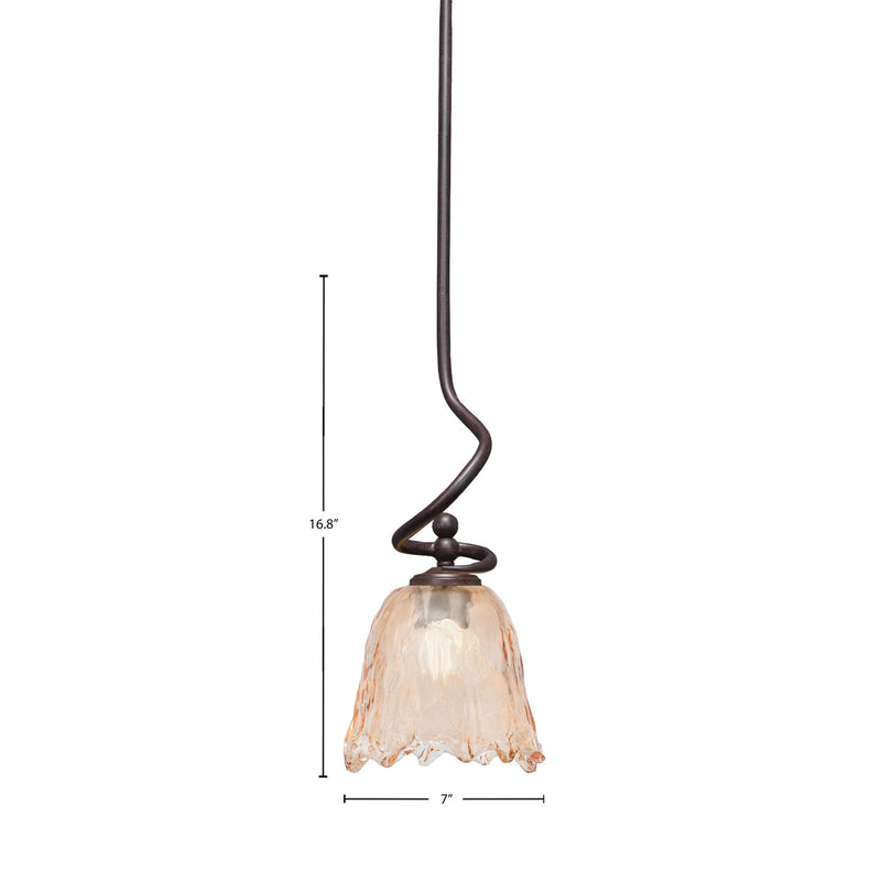 Toltec Capri 7in 1-Light Mini Pendant | Dark Granite Steel and Amber Lava Glass | Kitchen Island & Dining Room | 7 x 16.75 in | Model 901-DG-4233