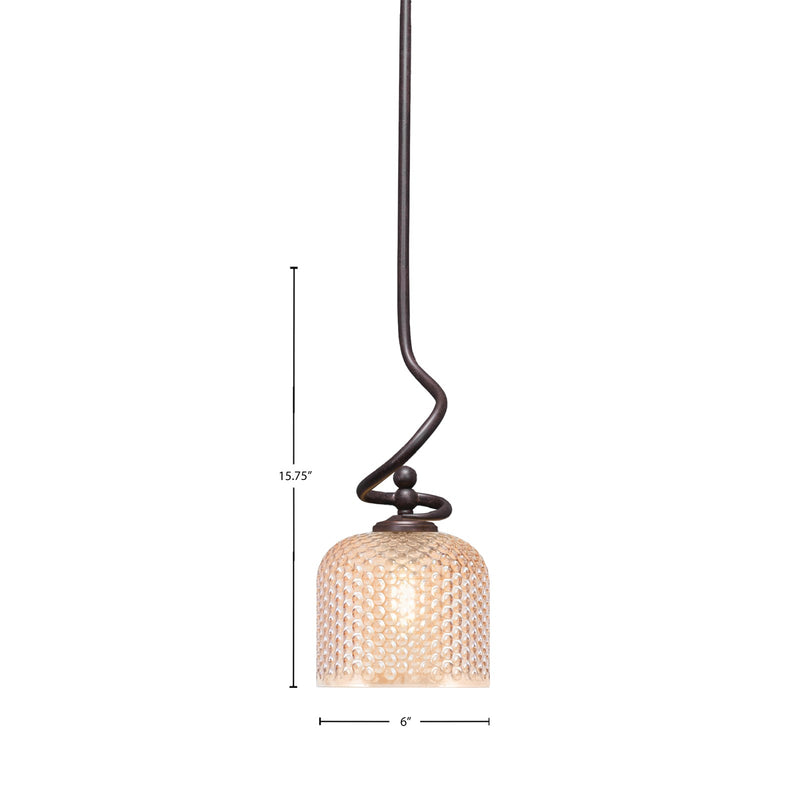 Toltec Capri 6in 1-Light Mini Pendant | Dark Granite Steel and Amber Textured Glass | Kitchen Island & Dining Room | 6 x 15.75 in | Model 901-DG-4613