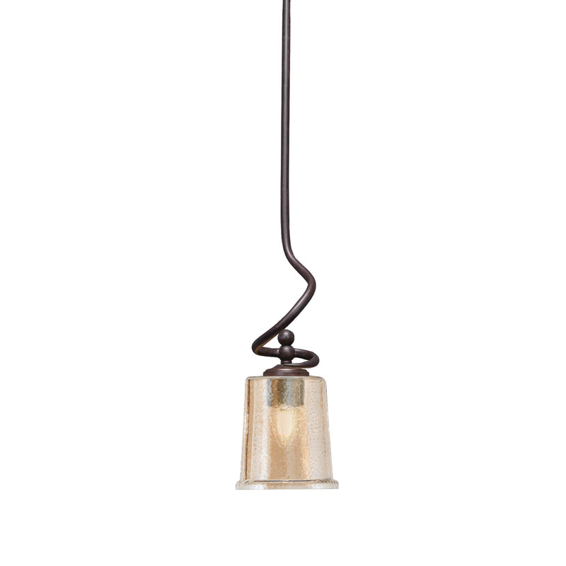 Toltec Capri 5in 1-Light Mini Pendant | Dark Granite Steel and Amber Bubble Glass | Kitchen Island & Dining Room | 5 x 16 in | Model 901-DG-5033