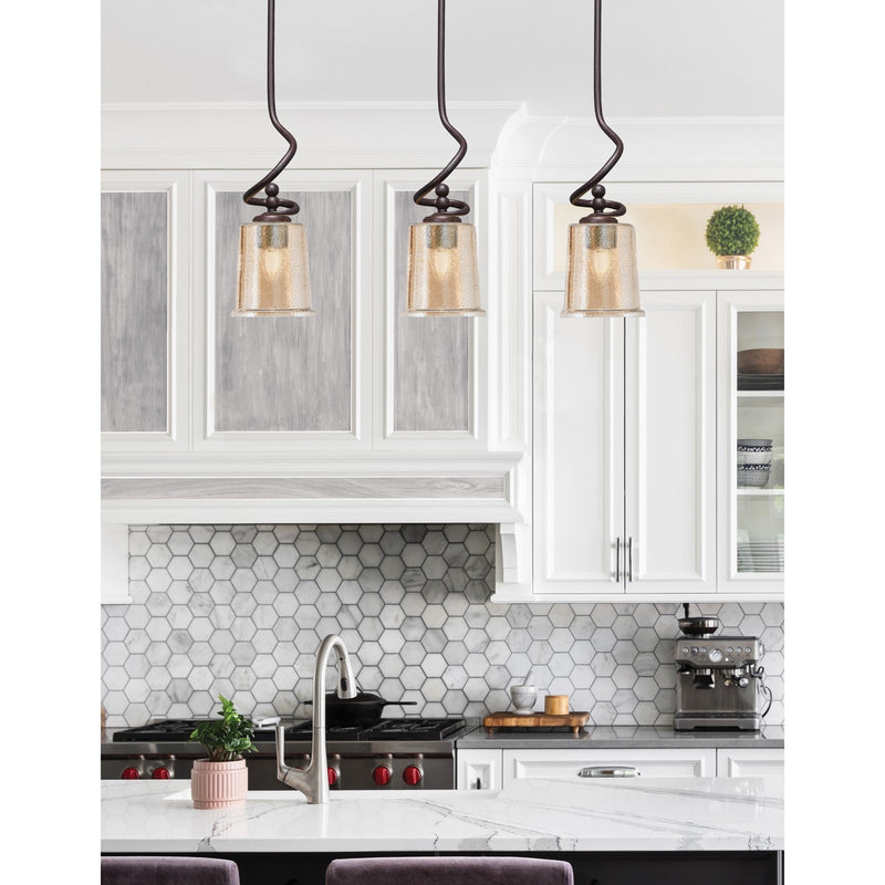 Toltec Capri 5in 1-Light Mini Pendant | Dark Granite Steel and Amber Bubble Glass | Kitchen Island & Dining Room | 5 x 16 in | Model 901-DG-5033