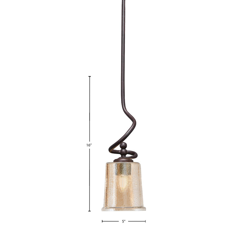 Toltec Capri 5in 1-Light Mini Pendant | Dark Granite Steel and Amber Bubble Glass | Kitchen Island & Dining Room | 5 x 16 in | Model 901-DG-5033