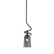 Toltec Capri 4.5in 1-Light Mini Pendant | Matte Black Steel and Smoke Bubble Glass | Kitchen Island & Dining Room | 4.5 x 17 in | Model 901-MB-262