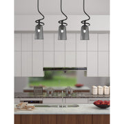 Toltec Capri 4.5in 1-Light Mini Pendant | Matte Black Steel and Smoke Bubble Glass | Kitchen Island & Dining Room | 4.5 x 17 in | Model 901-MB-262