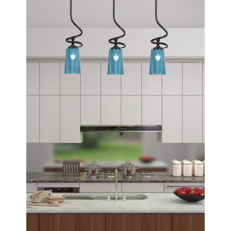 Toltec Capri 4.5in 1-Light Mini Pendant | Modern Matte Black and Blue Gradient Glass | Kitchen Island & Dining Room | 4.5 x 17 in | Model 901-MB-265