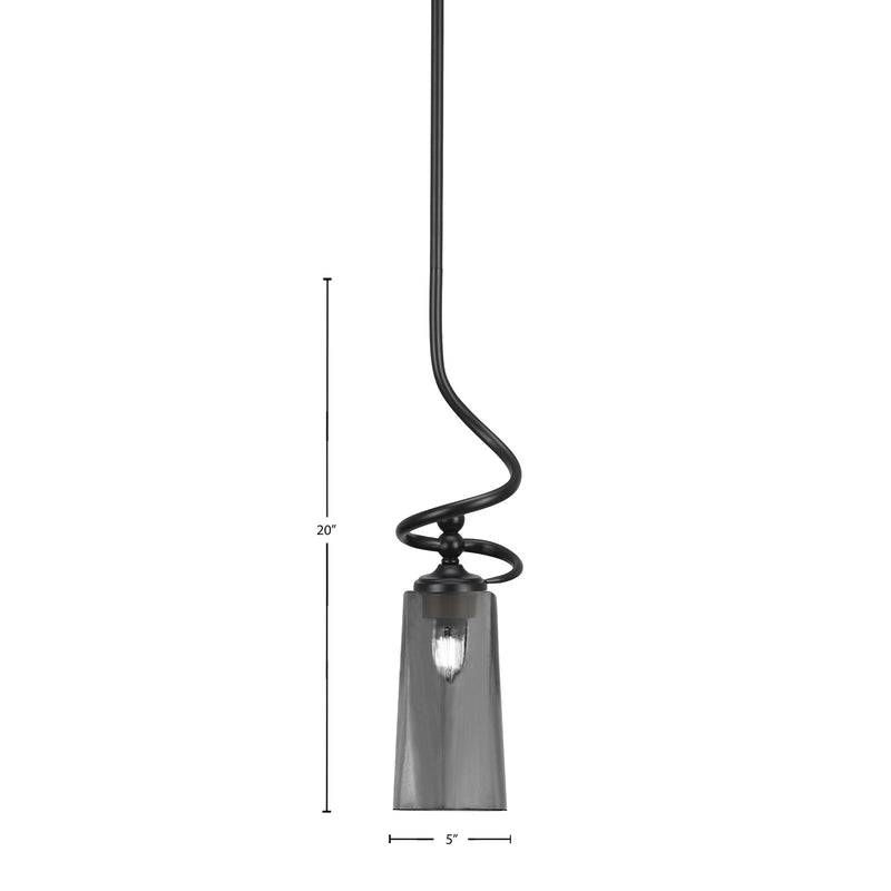 Toltec Capri 5in 1-Light Mini Pendant | Modern Matte Black and Smoke Bubble Glass | Kitchen Island & Dining Room | 5 x 20 in | Model 901-MB-292