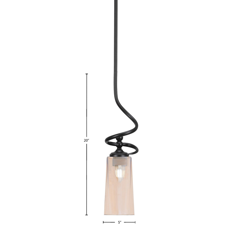 Toltec Capri 5in 1-Light Mini Pendant | Modern Matte Black and Amber Gradient Glass | Kitchen Island & Dining Room | 5 x 20 in | Model 901-MB-293