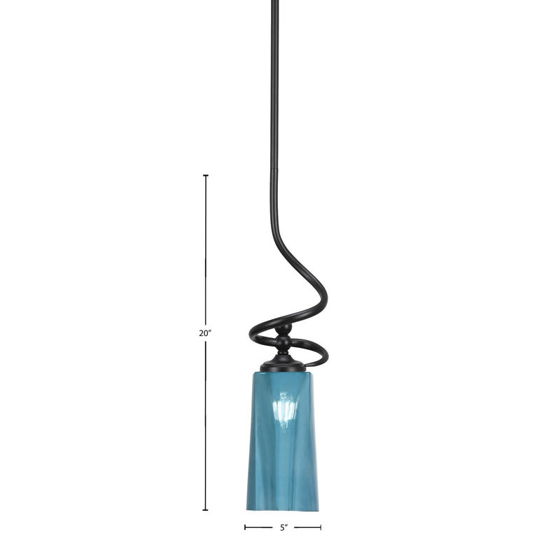Toltec Capri 5in 1-Light Mini Pendant | Modern Matte Black and Blue Gradient Glass | Kitchen Island & Dining Room | 5 x 20 in | Model 901-MB-295