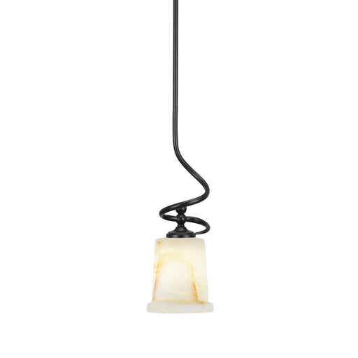 Toltec Capri 5in 1-Light Mini Pendant | Modern Matte Black and Natural Stone Shade | Kitchen Island & Dining Room | 5 x 16.25 in | Model 901-MB-4128