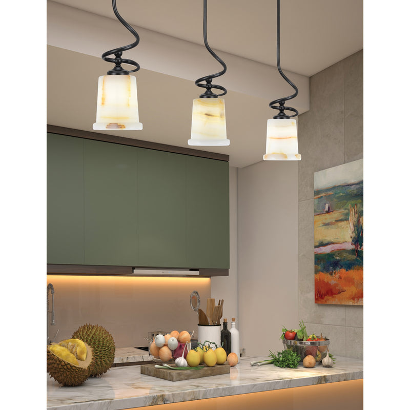 Toltec Capri 5in 1-Light Mini Pendant | Modern Matte Black and Natural Stone Shade | Kitchen Island & Dining Room | 5 x 16.25 in | Model 901-MB-4128