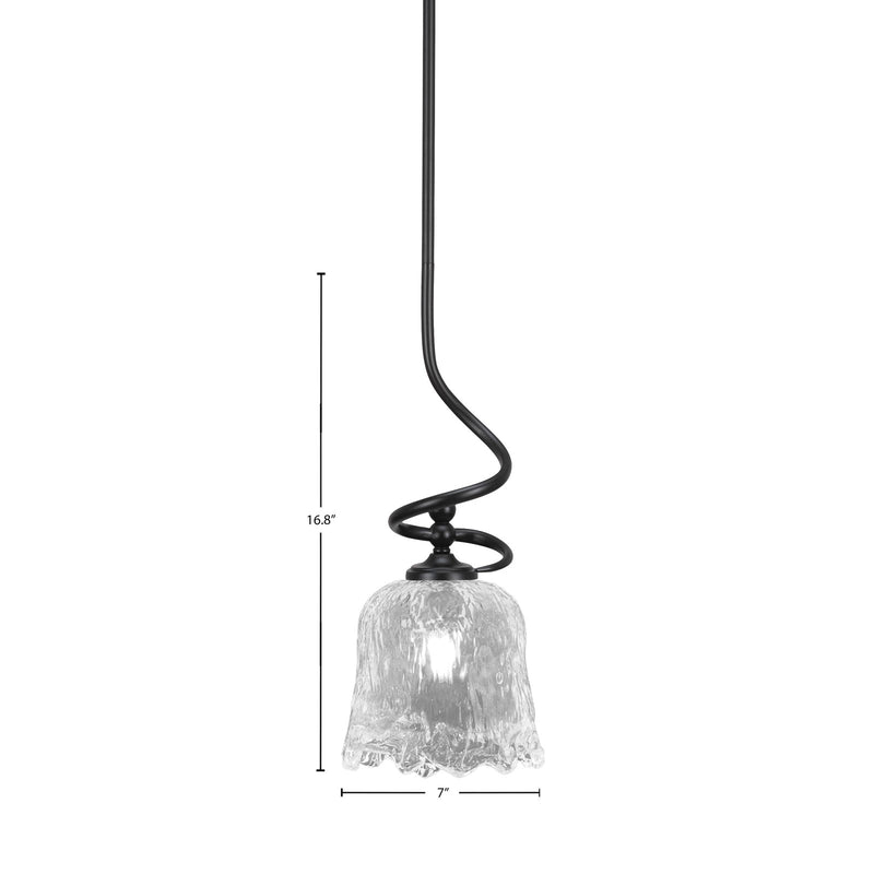 Toltec Capri 7in 1-Light Mini Pendant | Modern Matte Black and Clear Lava Glass | Kitchen Island & Dining Room | 7 x 16.75 in | Model 901-MB-4230