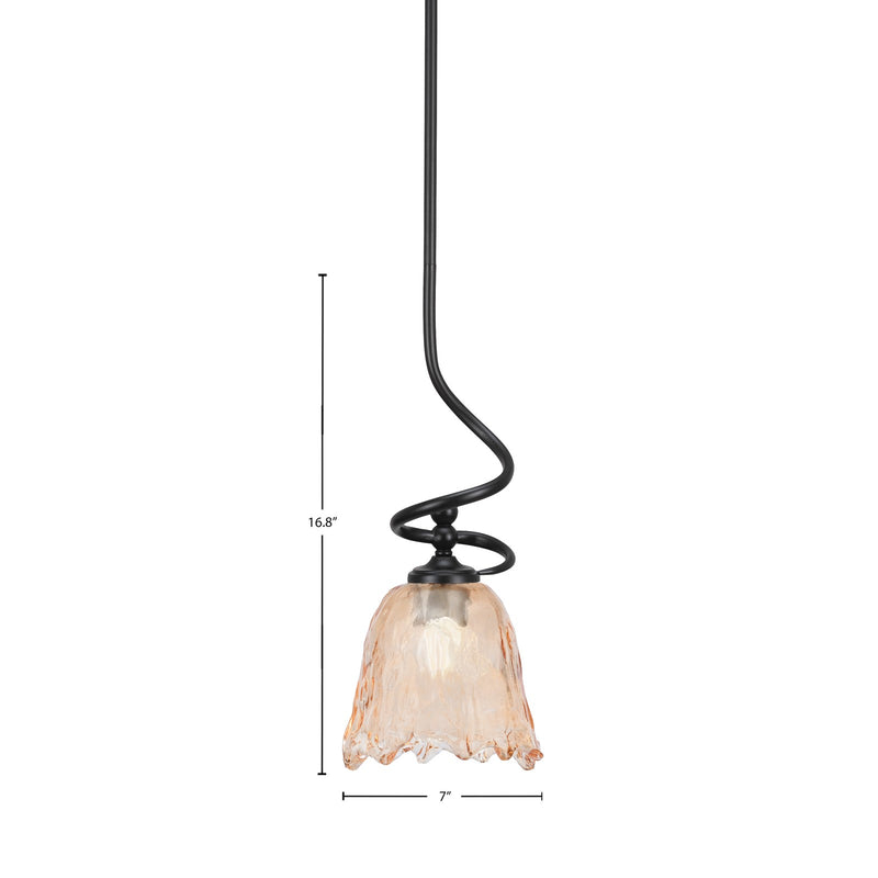 Toltec Capri 7in 1-Light Mini Pendant | Modern Matte Black and Amber Lava Glass | Kitchen Island & Dining Room | 7 x 16.75 in | Model 901-MB-4233