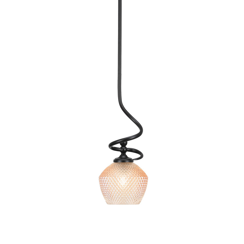 Toltec Capri 16.5in 1-Light Mini Pendant | Modern Matte Black Steel and Amber Textured Glass | Kitchen Island & Counter Accent | 16.5 x 9.75 in | Model 901-MB-4623