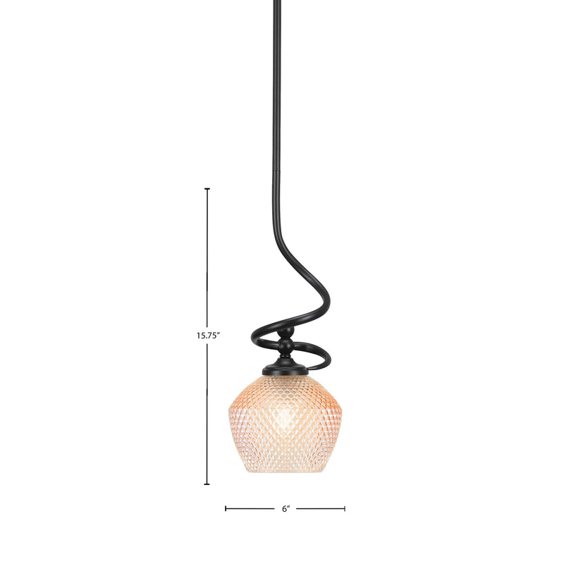 Toltec Capri 16.5in 1-Light Mini Pendant | Modern Matte Black Steel and Amber Textured Glass | Kitchen Island & Counter Accent | 16.5 x 9.75 in | Model 901-MB-4623