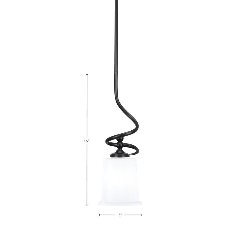 Toltec Capri 5in 1-Light Mini Pendant | Modern Matte Black and White Opal Glass | Kitchen Island & Dining Room | 5 x 16 in | Model 901-MB-5031