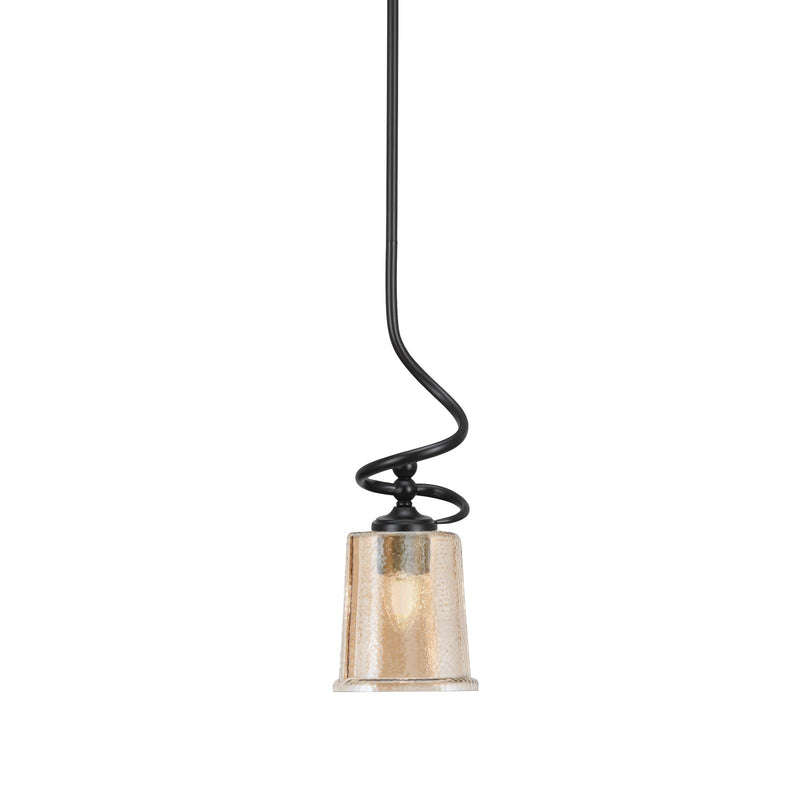 Toltec Capri 5in 1-Light Mini Pendant | Modern Matte Black and Amber Bubble Glass | Kitchen Island & Dining Room | 5 x 16 in | Model 901-MB-5033
