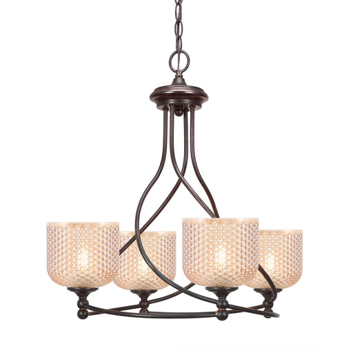 Toltec Capri 23in 4-Light Uplight Chandelier | Dark Granite Steel and Amber Textured Glass | Dining Room & Living Room | 23 x 19.75 in | Model 904-DG-4613