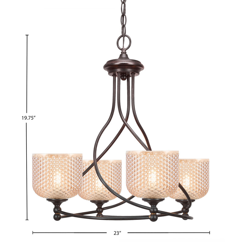 Toltec Capri 23in 4-Light Uplight Chandelier | Dark Granite Steel and Amber Textured Glass | Dining Room & Living Room | 23 x 19.75 in | Model 904-DG-4613