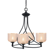 Toltec Capri 23in 4-Light Uplight Chandelier | Modern Matte Black Steel and Amber Textured Glass | Dining Room & Living Room | 23 x 23 x 19.75 in | Model 904-MB-4613