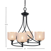 Toltec Capri 23in 4-Light Uplight Chandelier | Modern Matte Black Steel and Amber Textured Glass | Dining Room & Living Room | 23 x 23 x 19.75 in | Model 904-MB-4613