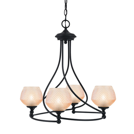 Toltec Capri 27.25in 4-Light Uplight Chandelier | Modern Matte Black Steel and Amber Textured Glass | Dining Room & Entryway | 27.25 x 10 in | Model 904-MB-4623