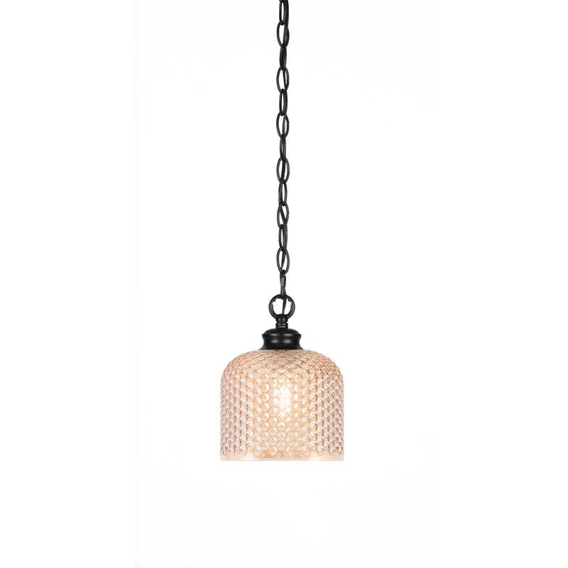 Toltec Zola 6in 1-Light Pendant | Modern Matte Black Steel and Amber Textured Glass | Kitchen Island & Dining Room | 6 x 6 x 6.75 in | Model 92-MB-4613