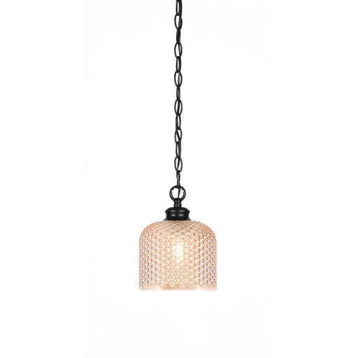 Toltec Zola 6in 1-Light Pendant | Modern Matte Black Steel and Amber Textured Glass | Kitchen Island & Dining Room | 6 x 6 x 6.75 in | Model 92-MB-4613