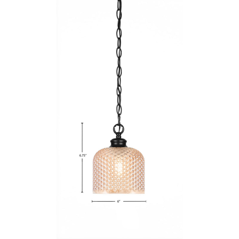 Toltec Zola 6in 1-Light Pendant | Modern Matte Black Steel and Amber Textured Glass | Kitchen Island & Dining Room | 6 x 6 x 6.75 in | Model 92-MB-4613