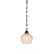 Toltec Zola 6in 1-Light Pendant | Industrial Matte Black Steel and Amber Textured Glass | Kitchen Island & Dining Room | 6 x 6.75 x 7.75 in | Model 92-MB-4623