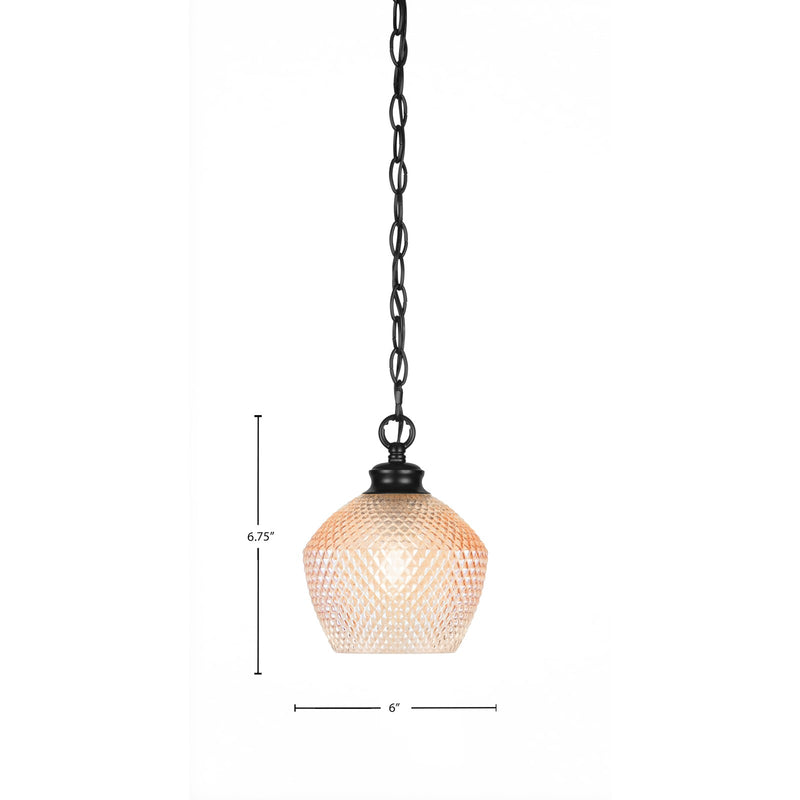 Toltec Zola 6in 1-Light Pendant | Industrial Matte Black Steel and Amber Textured Glass | Kitchen Island & Dining Room | 6 x 6.75 x 7.75 in | Model 92-MB-4623