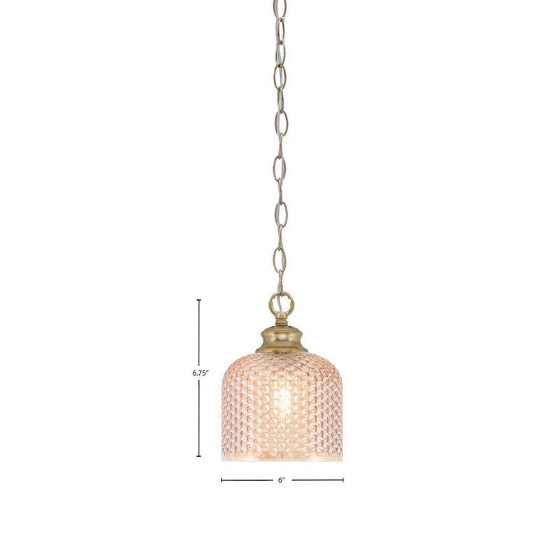 Toltec Zola 6in 1-Light Pendant | Modern New Age Brass Steel and Amber Textured Glass | Kitchen Island & Dining Room | 6 x 6 x 6.75 in | Model 92-NAB-4613