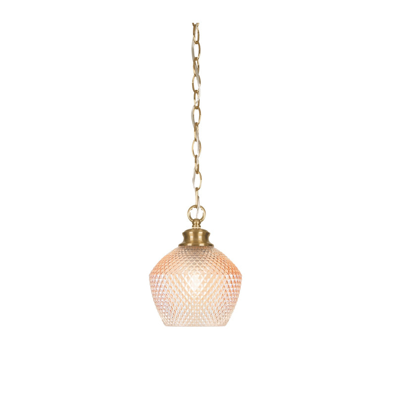 Toltec Zola 6in 1-Light Pendant | Modern New Age Brass Steel and Amber Textured Glass | Kitchen Island & Dining Room | 6 x 6.75 x 7.75 in | Model 92-NAB-4623
