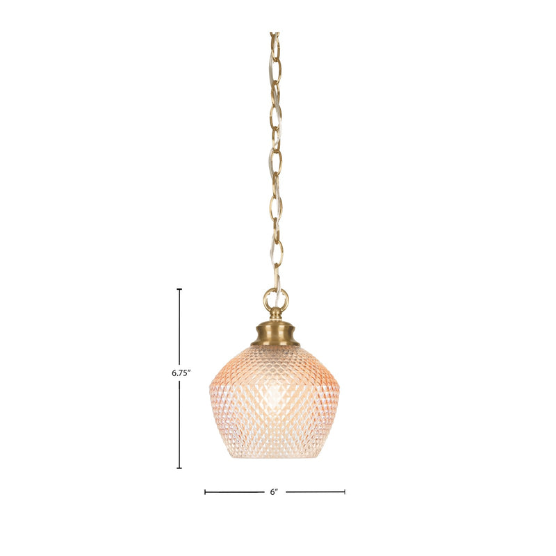 Toltec Zola 6in 1-Light Pendant | Modern New Age Brass Steel and Amber Textured Glass | Kitchen Island & Dining Room | 6 x 6.75 x 7.75 in | Model 92-NAB-4623
