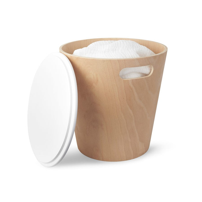 Umbra Woodrow Storage Ottoman Stool, Natural/White